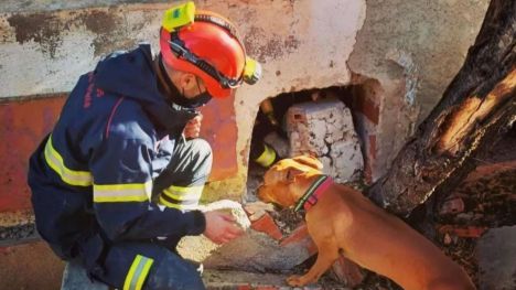 Un bombero de la Unidad Canina del SPEIS rescata a un hombre en las Lagunas de Rabasa