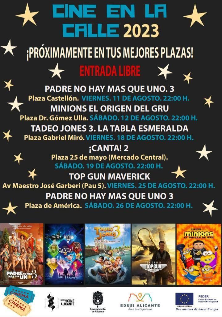 El cine en la calle vuelve a Alicante y toma seis plazas los tres próximos fines de semana