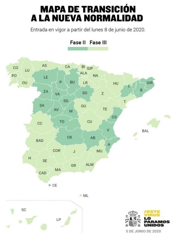 Más de la mitad de España estará el lunes en la fase 3 de la desescalada