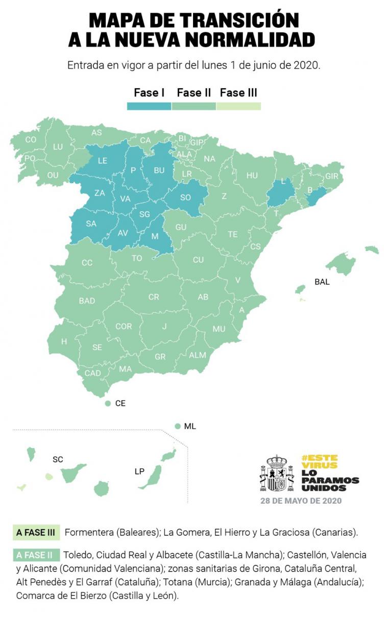 El 70% de la población española estará el lunes en la fase 2 de la desescalada