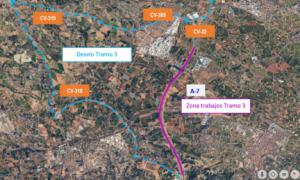 Cortes de tráfico en la A-7 hacia Alicante por obras de rehabilitación