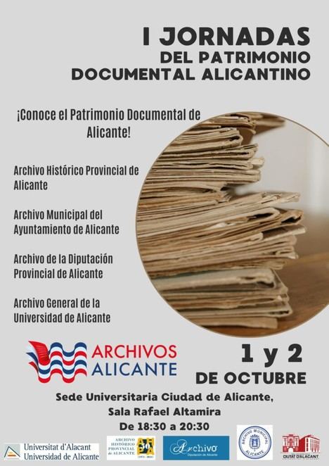 Alicante acogerá las I Jornadas de Patrimonio Documental los días 1 y 2 de octubre