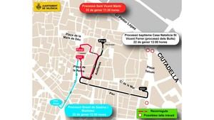 Dispositivo de tráfico en Ciutat Vella por la fiesta de San Vicente Mártir