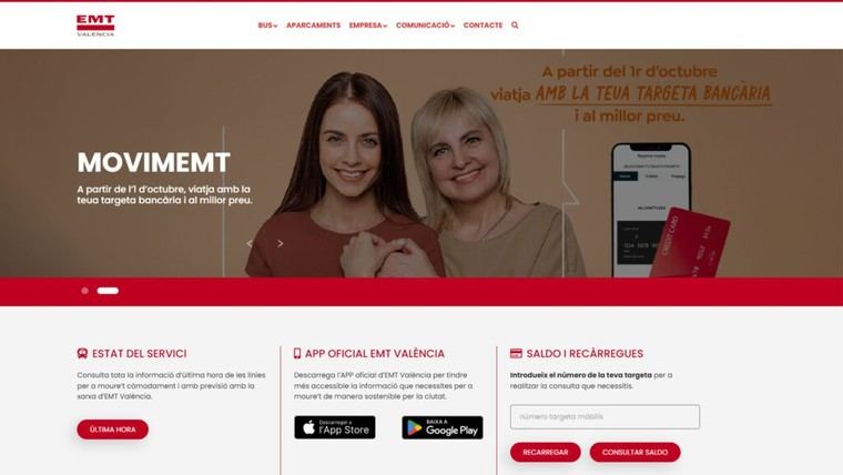 EMT de València lanza una web más accesible para gestionar pagos en transporte público